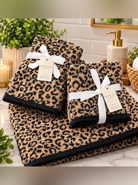 8 pc Rachel Zoe Towel Set Leopard Cheetah Animal Print Bath Towels NWT